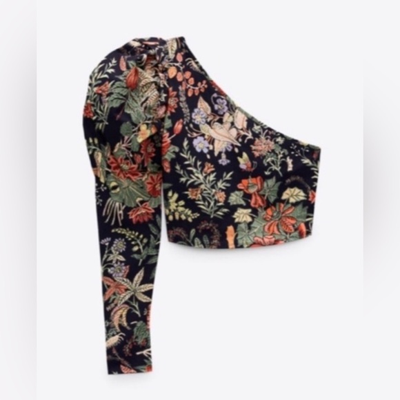 Zara- Floral One-Shoulder Top. Size S - Picture 2 of 8